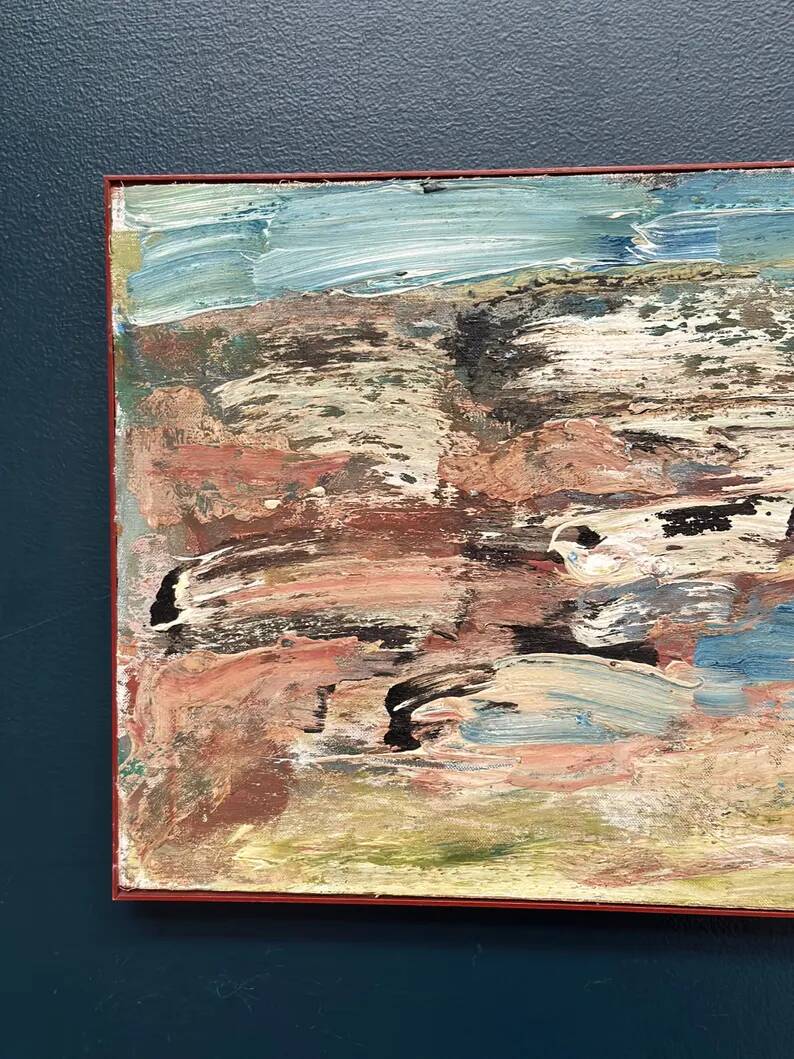 Huile sur toile originale suédoise - 'Komposition' par Yngve Werngren - Signée et datée 1974 - Vintage et encadrée - 53 × 36 cm (20,9" × 14,2")