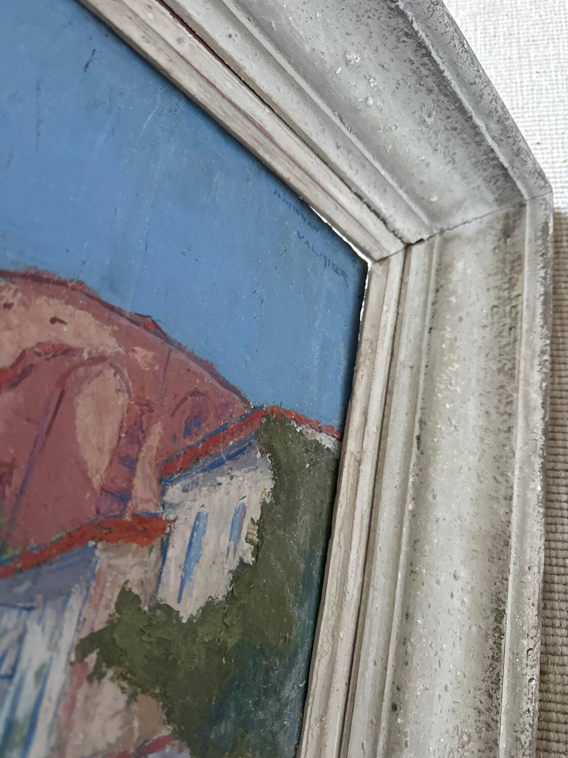 Painting signed Jean-Maurice Valmier, Rue des Jasmins, Perpignan