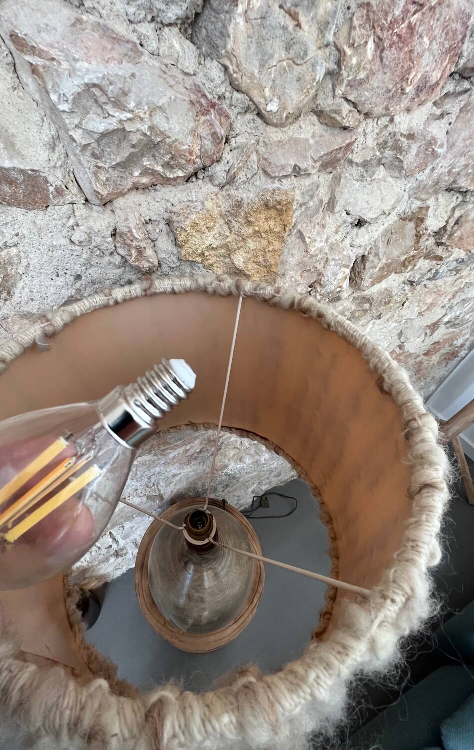 Enamelled sandstone lamp from the 1950s