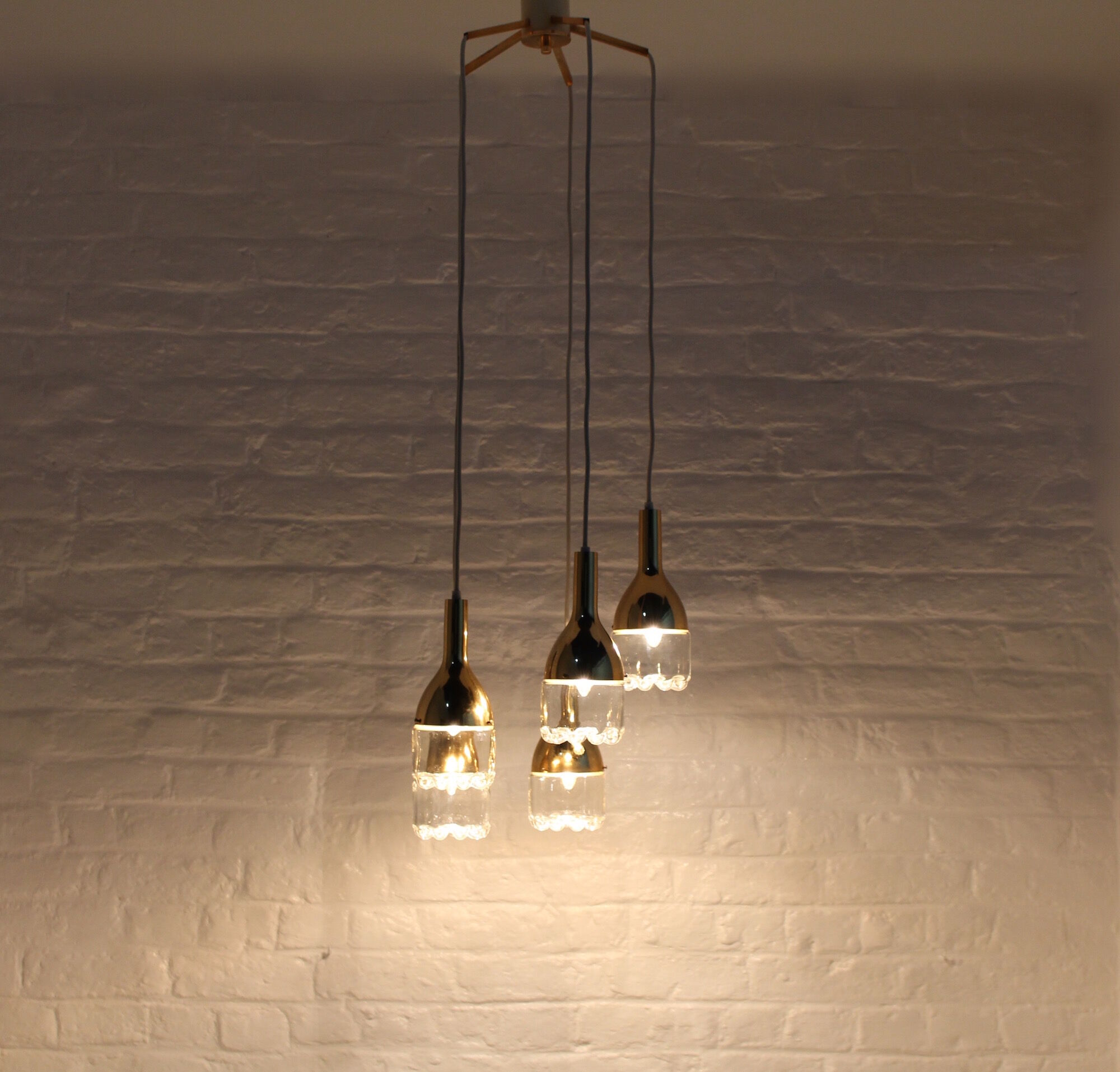 Hanging lamp brass waterfall and blown glass