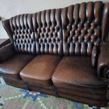 Chesterfield 3-seater chestnut coloured leather sofa