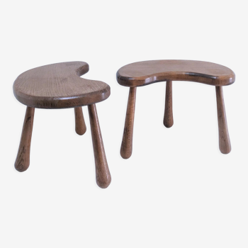 Pair of tripod stools feet solid wood solid wood vintage design