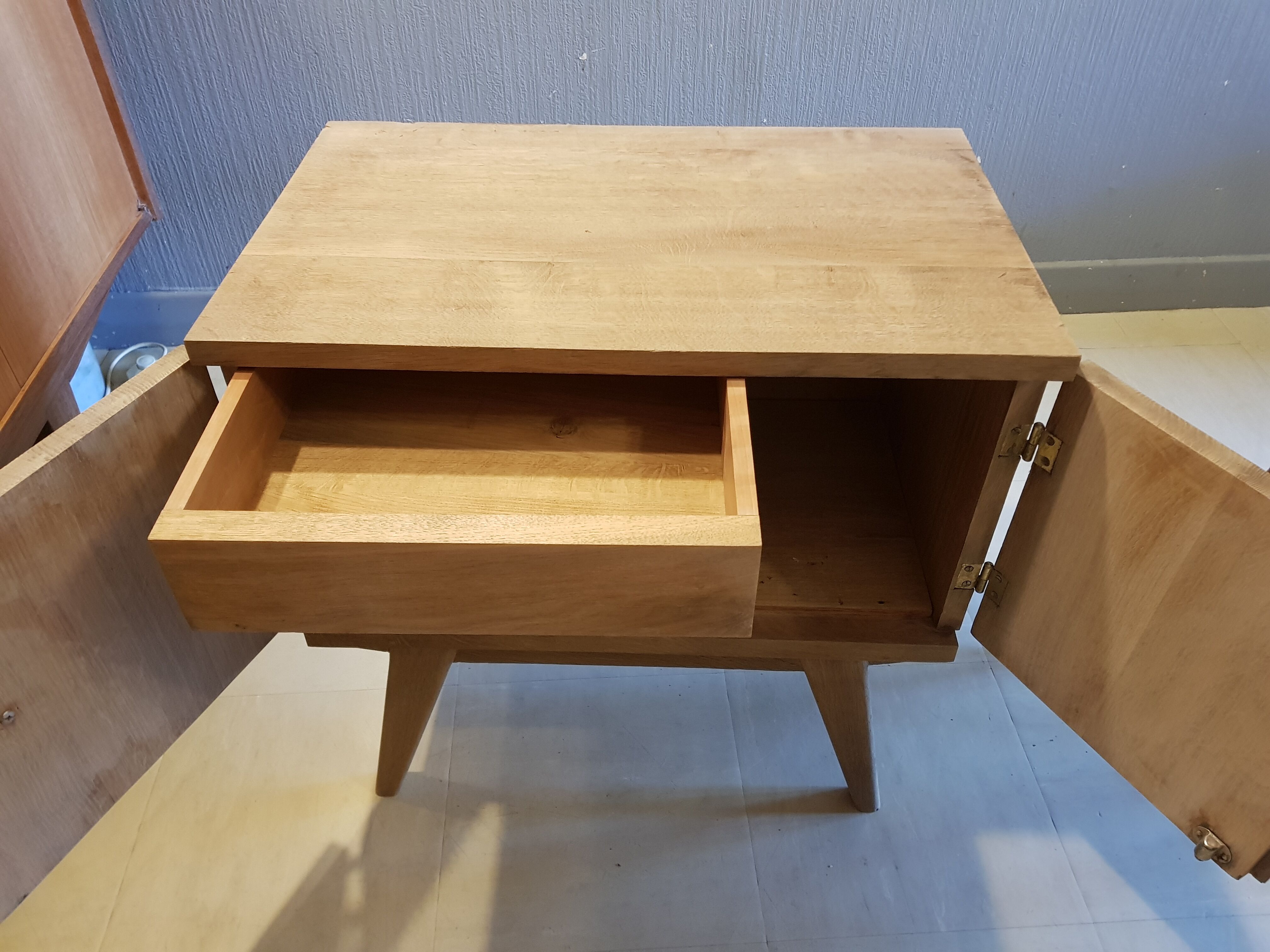 Vintage bedside furniture Scandinavian feet compass