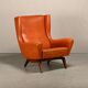 Illum Wikkelsø Wingback Armchair Model 110 in Cognac Leather, Denmark 1960s