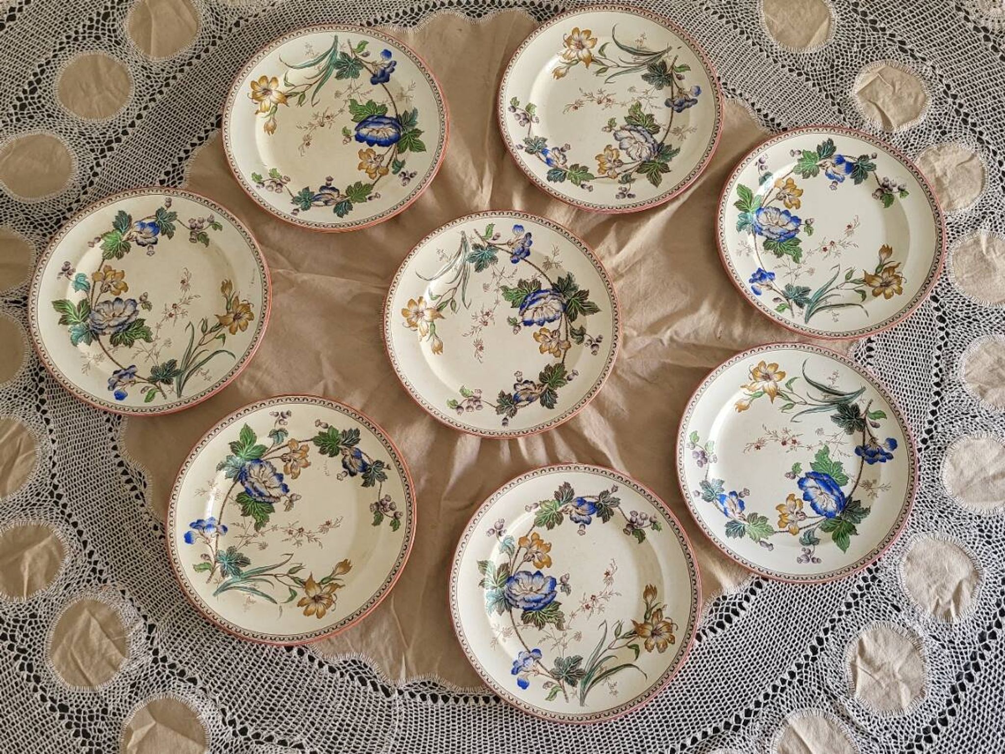 Victorian plate set by Brownfield & Sons model "Texas" England 1880