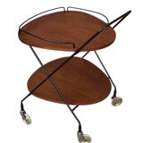 Vintage Scandinavian serving trolley in teak and metal, metal wheels, 1960s