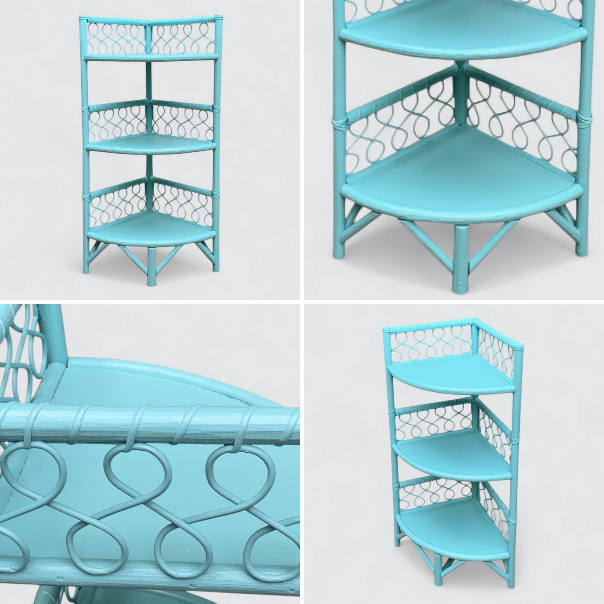 Vintage turquoise rattan corner shelf 1960