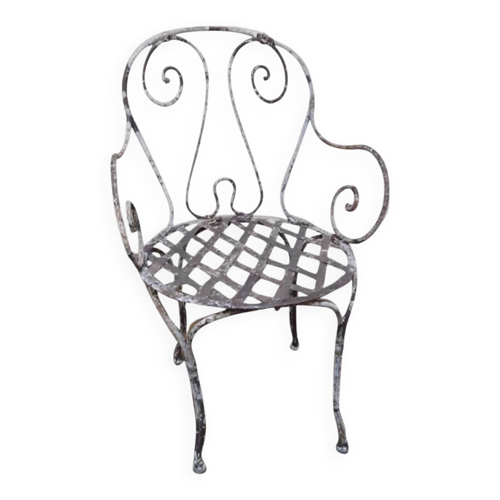 19th-century garden armchair in wrought iron