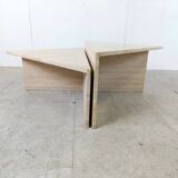 Tables basses triangulaires en travertin Up & Up, années 1970