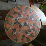 Solid oak and stone table with 3 benches