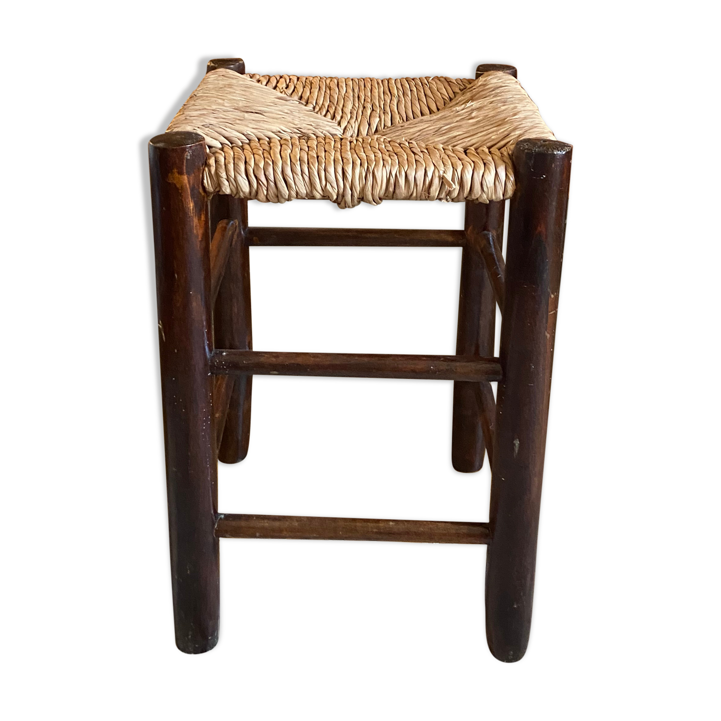Vintage wooden and straw stool