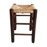 Vintage wooden and straw stool