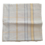 White tablecloth, yellow stripes in light linen.