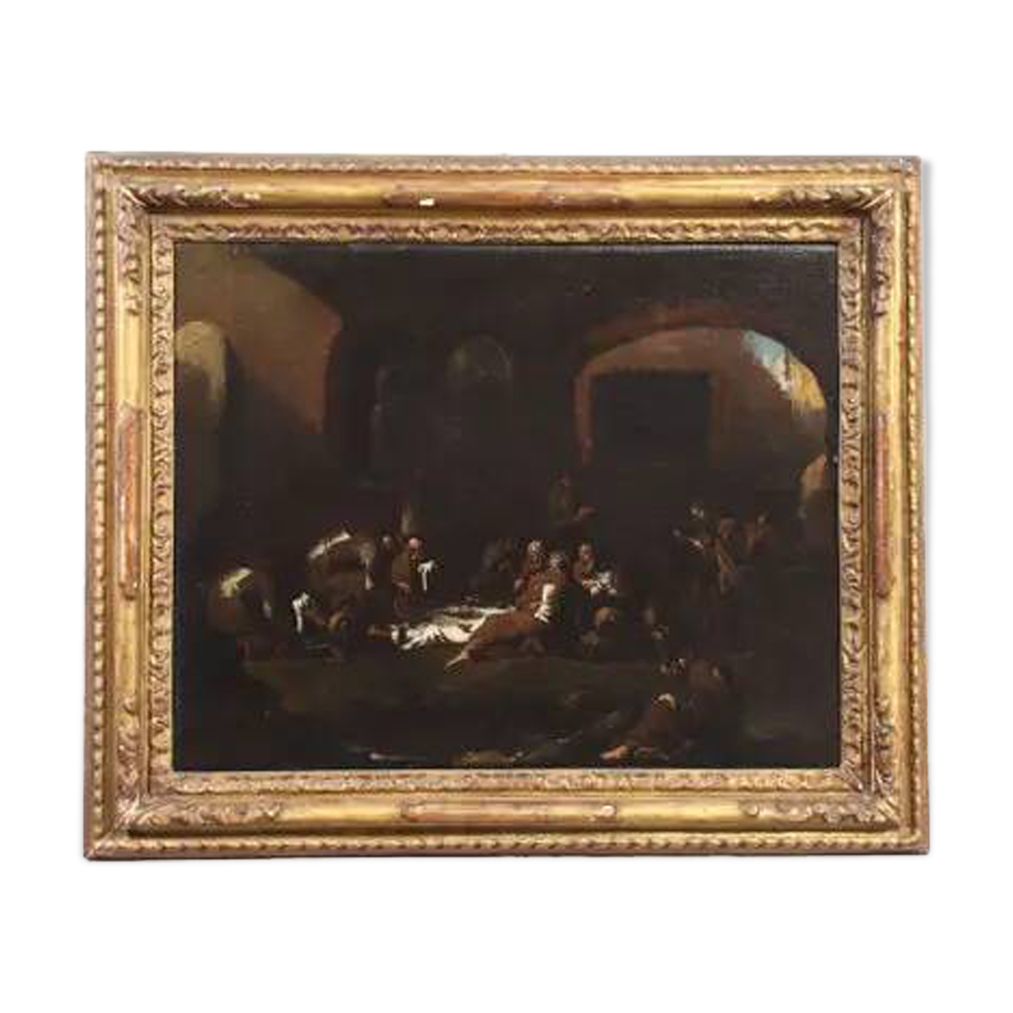 The monks' lunch, oil on canvas, Genoese school, Italy 18th century.
