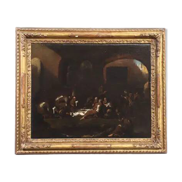 Le déjeuner des moines, huile sur toile, école génoise, Italie XVIII C