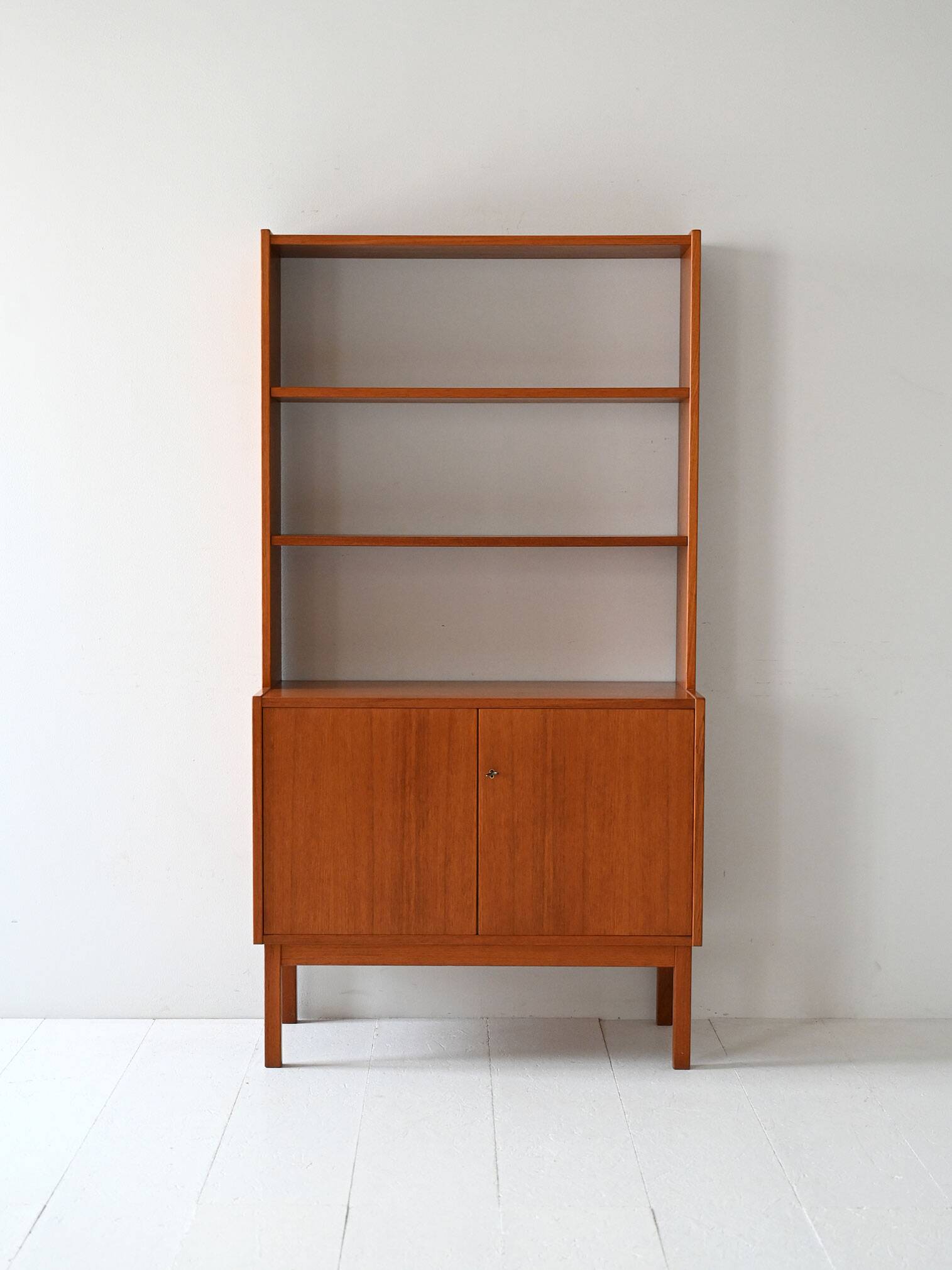 Vintage Scandinavian bookcase with hinged doors and open shelves