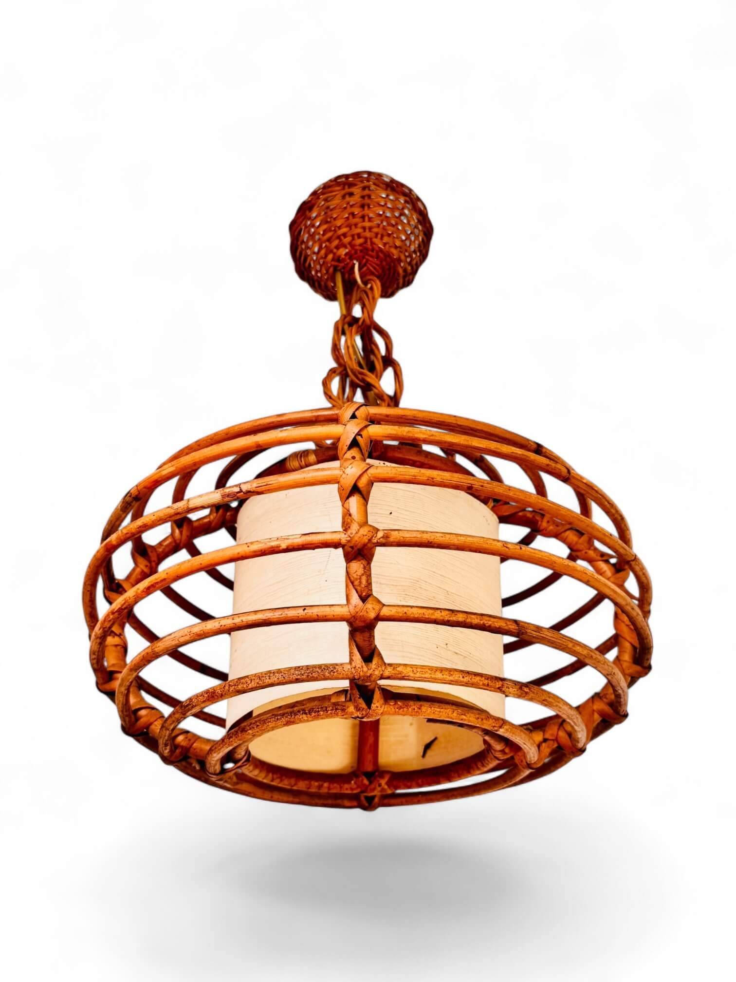 Vintage rattan suspension cage, 1950s