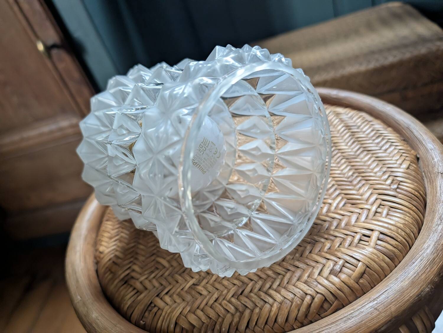 Frosted and clear moulded glass lampshade, mid-20th century.