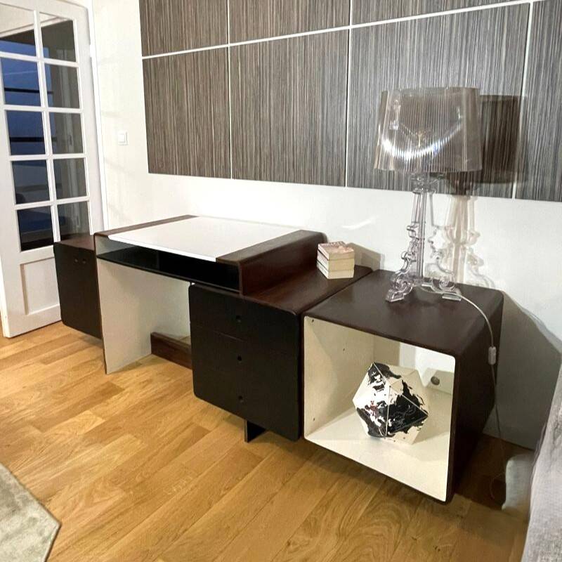 Space Age vintage desk from the 1970s in wood and black.
