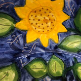Portuguese ceramic dish decorated with sunflowers