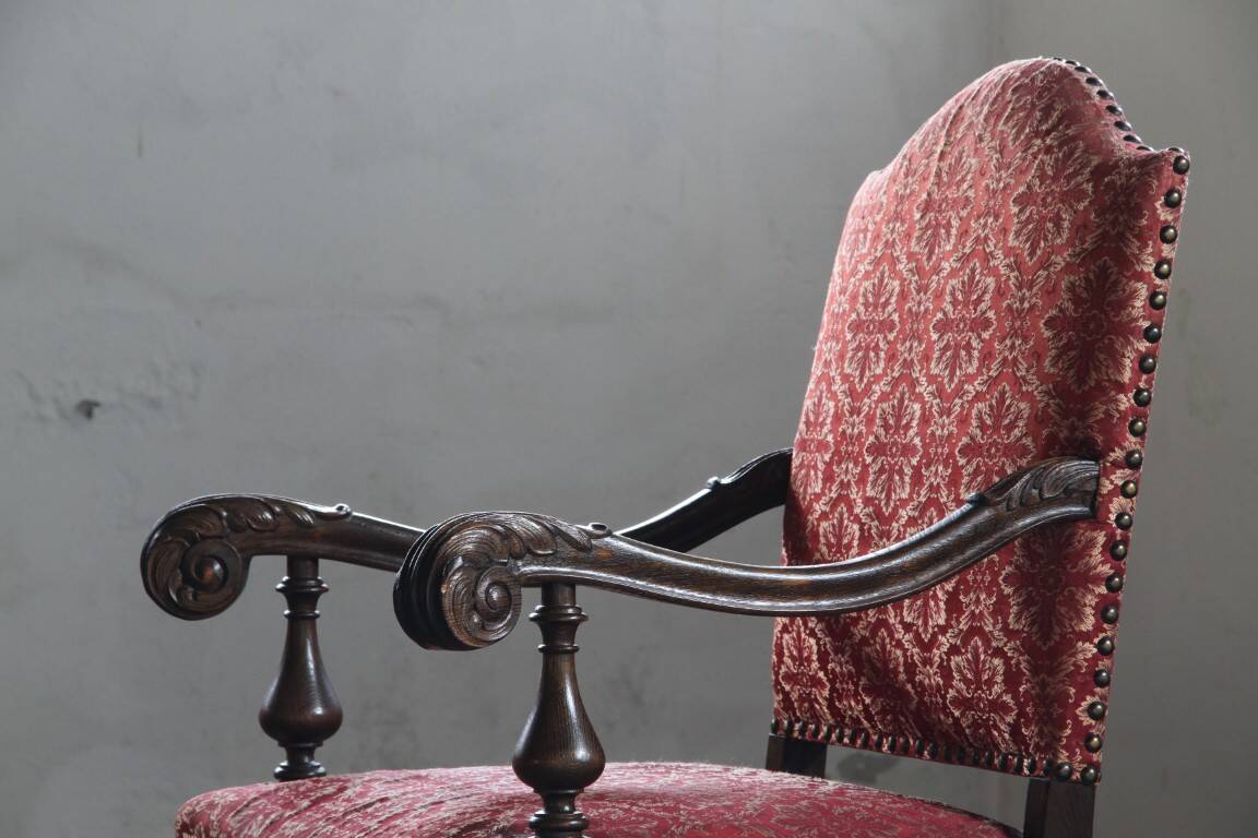 Vintage 19th century Danish Baroque oak armchair - Louis XV style