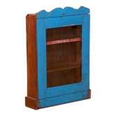 Ancienne vitrine murale art déco en teck birman patine bleue d'origine