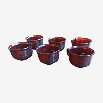6 tasses à café en verre granité rouge fraise