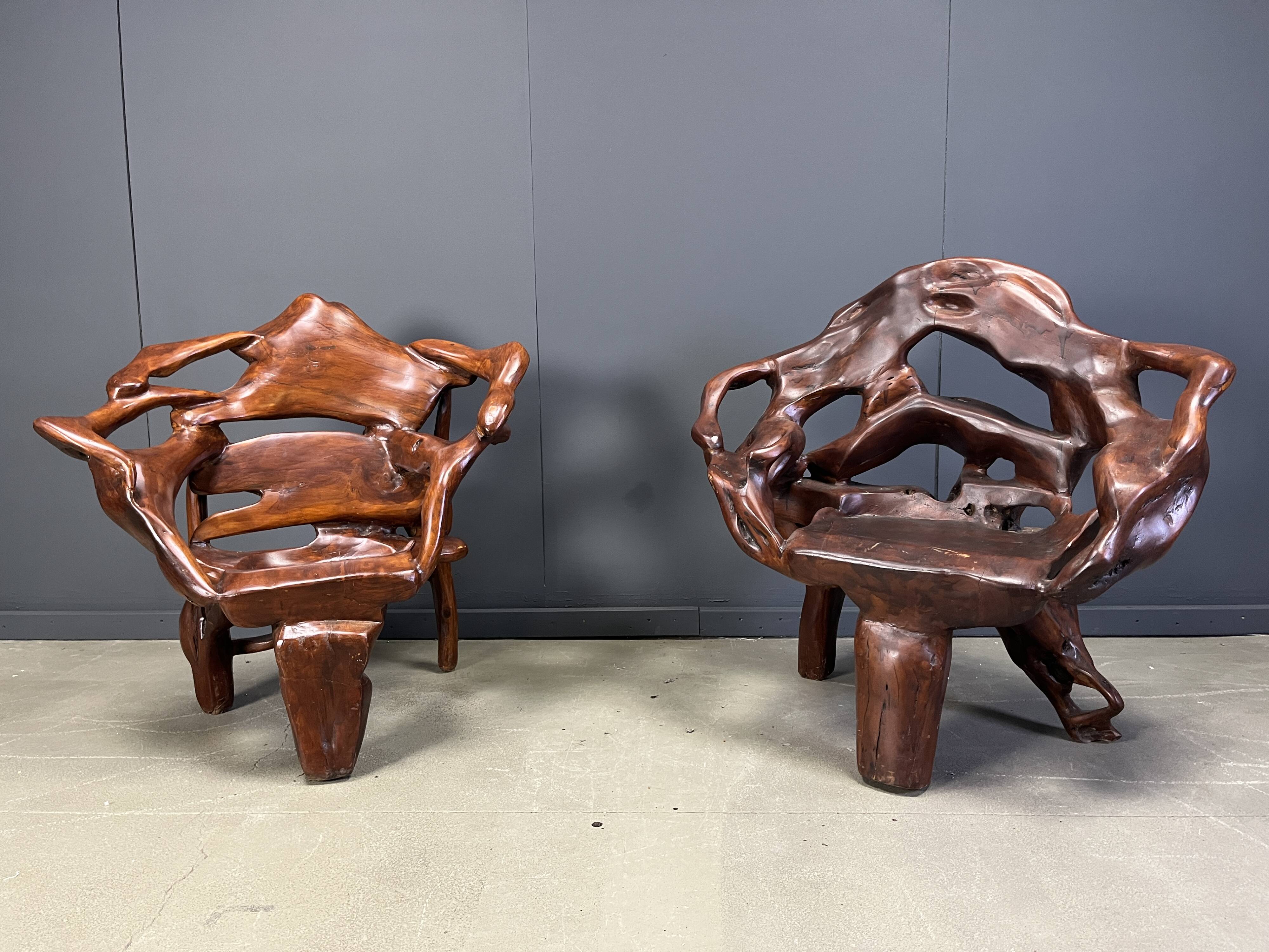 Large olive tree root chair set, 1960s