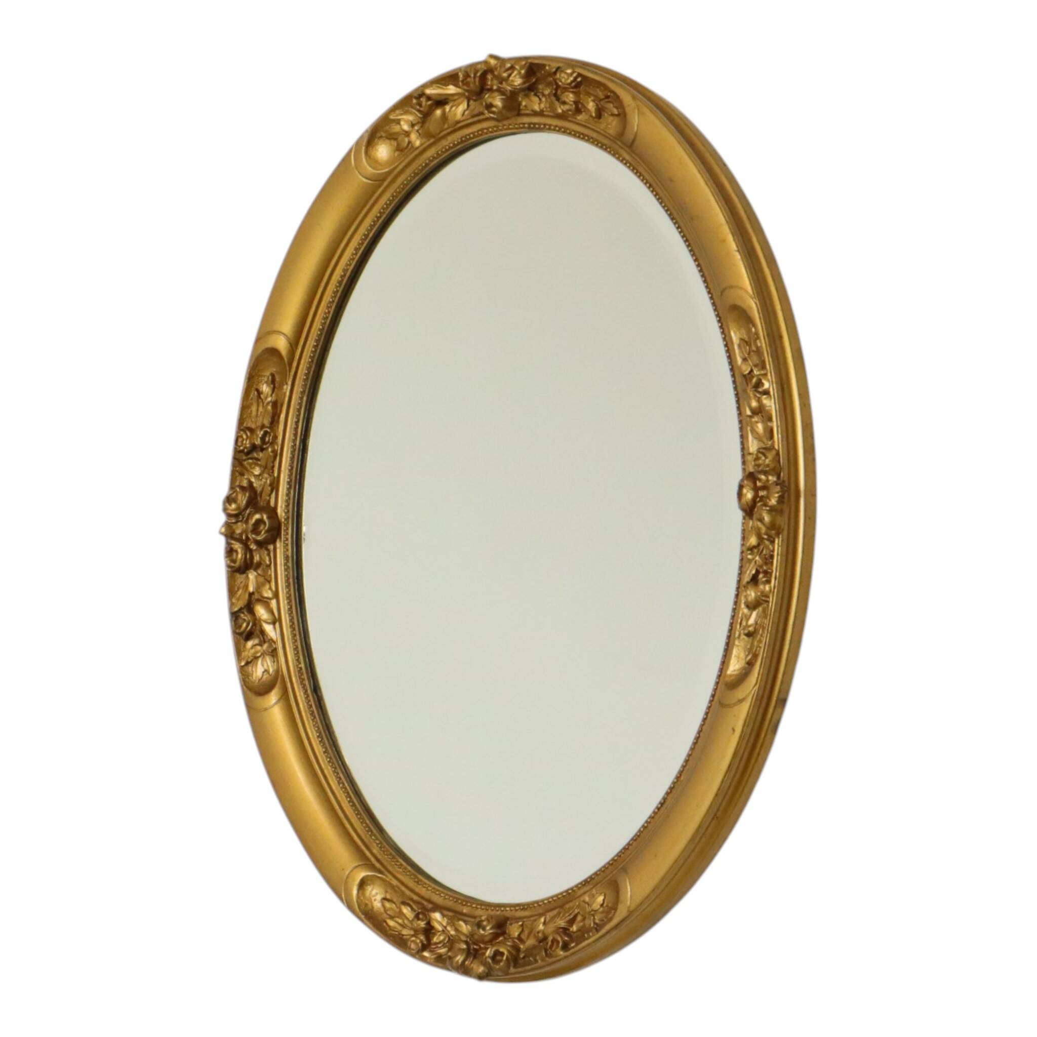 French Oval Bevelled Mirror with Rose Gold Finish 58cm