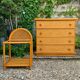 Dresser and its bedside table in cane rattan and vintage oak from the 1970s.