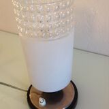Tube bedside lamp with bi-material/vintage glass lampshade, 60/70s