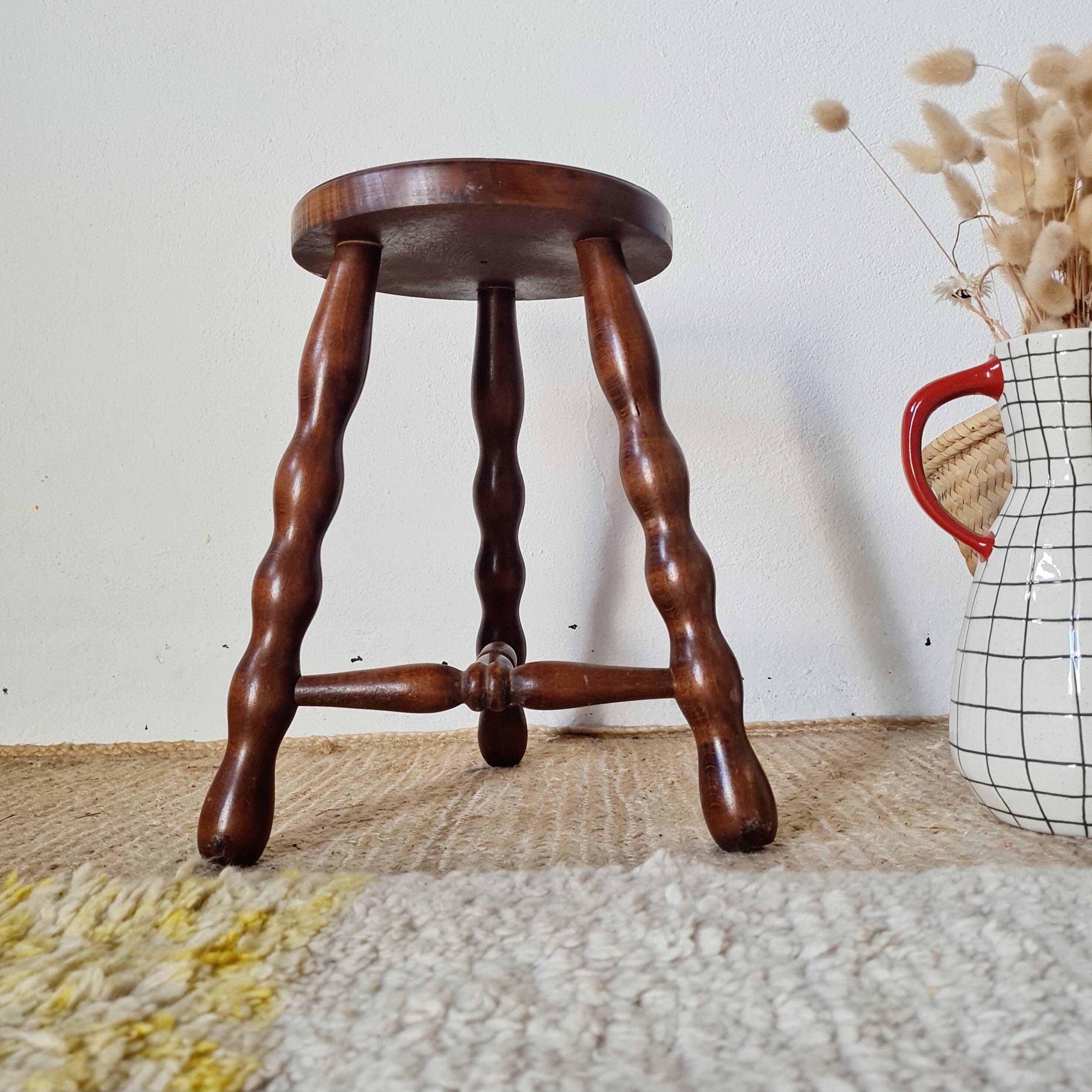 Antique wooden tripod stool - turned leg side table