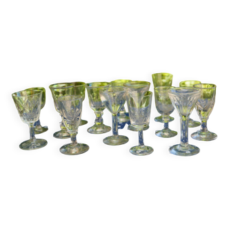 Assortment of 15 mismatched vintage liqueur glasses