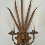 Pair of gold wall sconces with wheat ears in the style of Coco Chanel