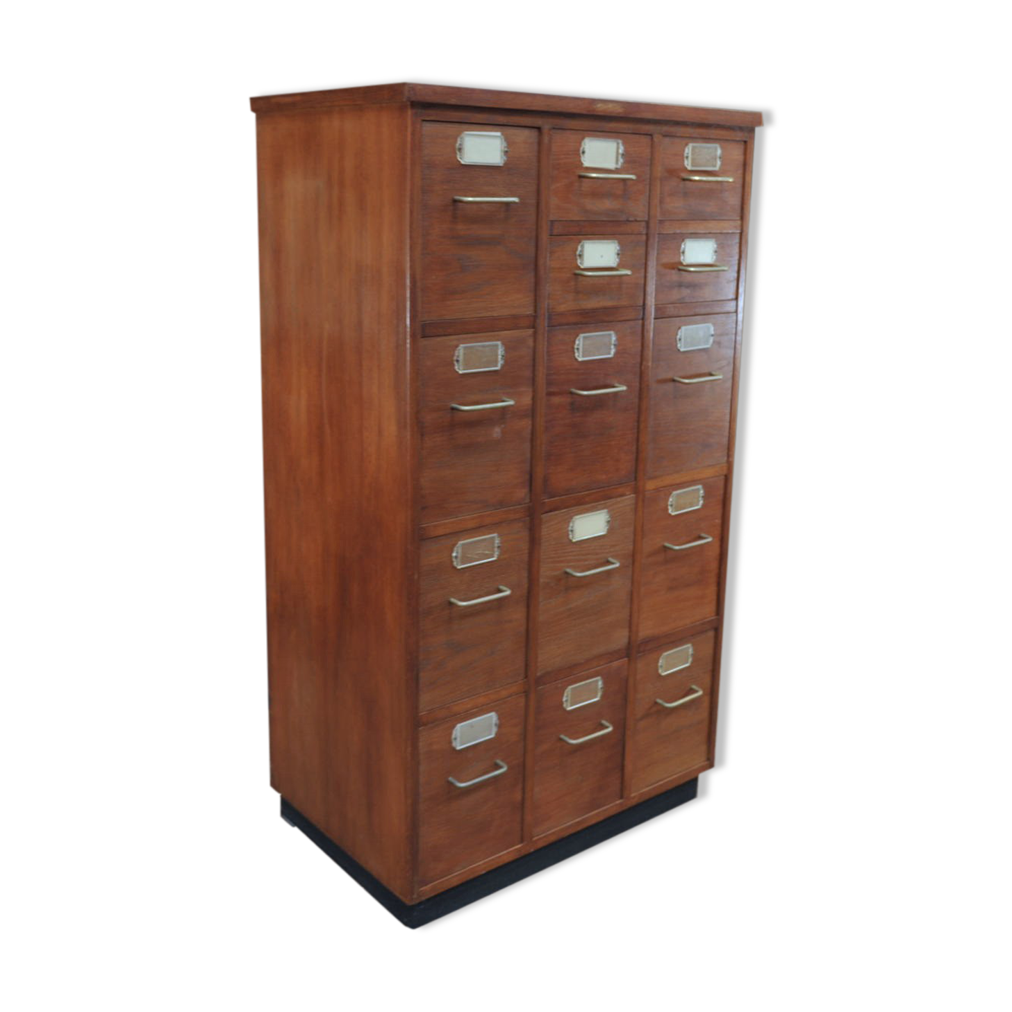 Office furniture has oak drawers 1950 brass handles and label holders