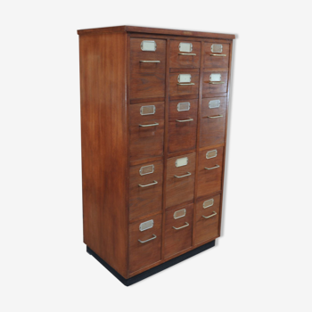 Office furniture has oak drawers 1950 brass handles and label holders