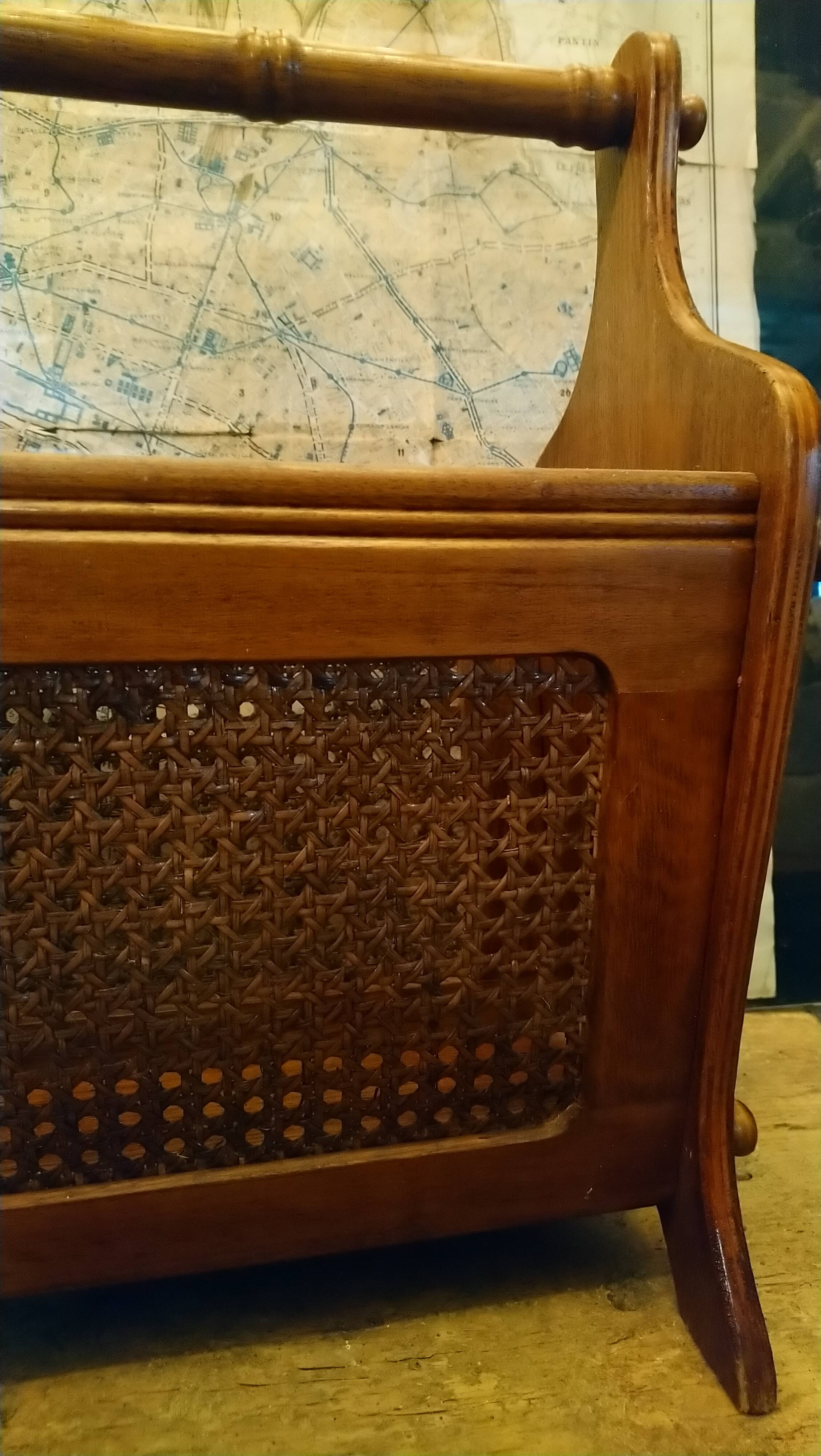 Oak caned magazine rack