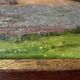 Old oil painting of a landscape on panel from 1920, haystacks.