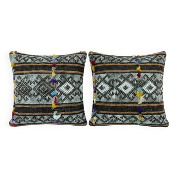 Set of 2 vintage kilim cushion covers 41x41 cm