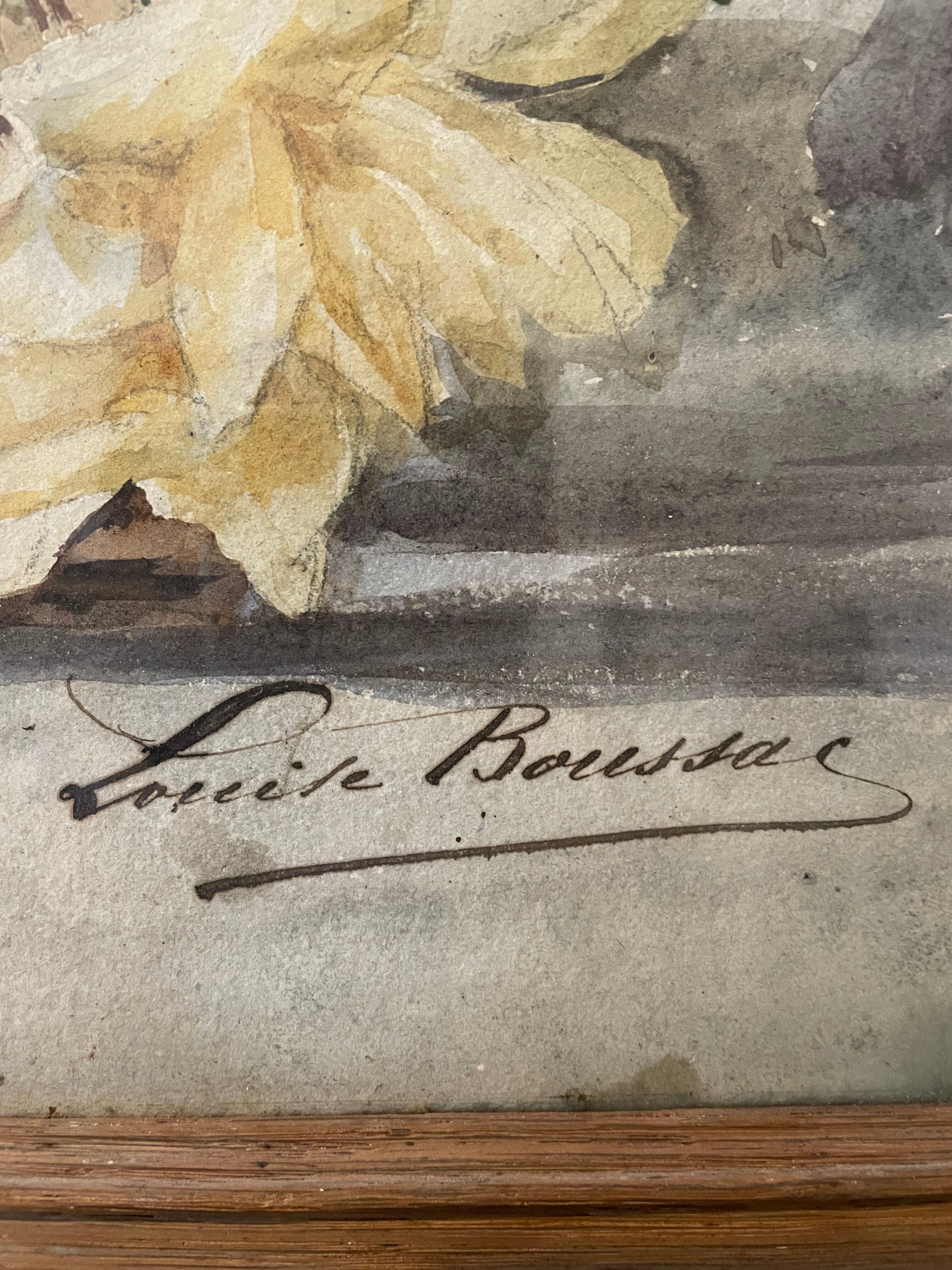 Watercolor painting signed Louise Boussac XIXth