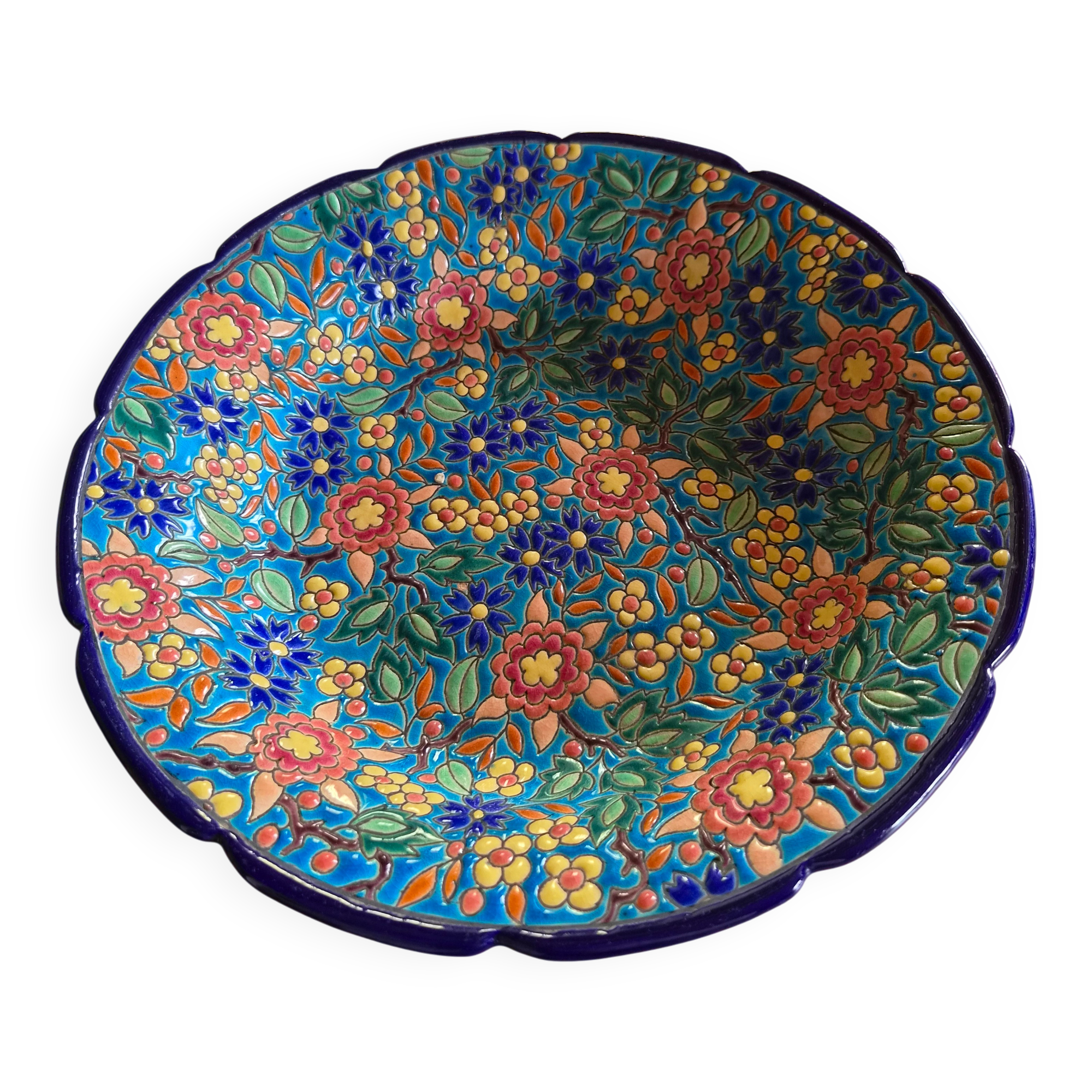 Plate in Émaux de Longwy with no cracks or chips.
