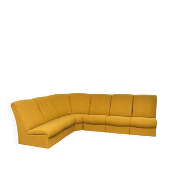 Yellow bouclé corner modular sofa, 1970s, set of 6