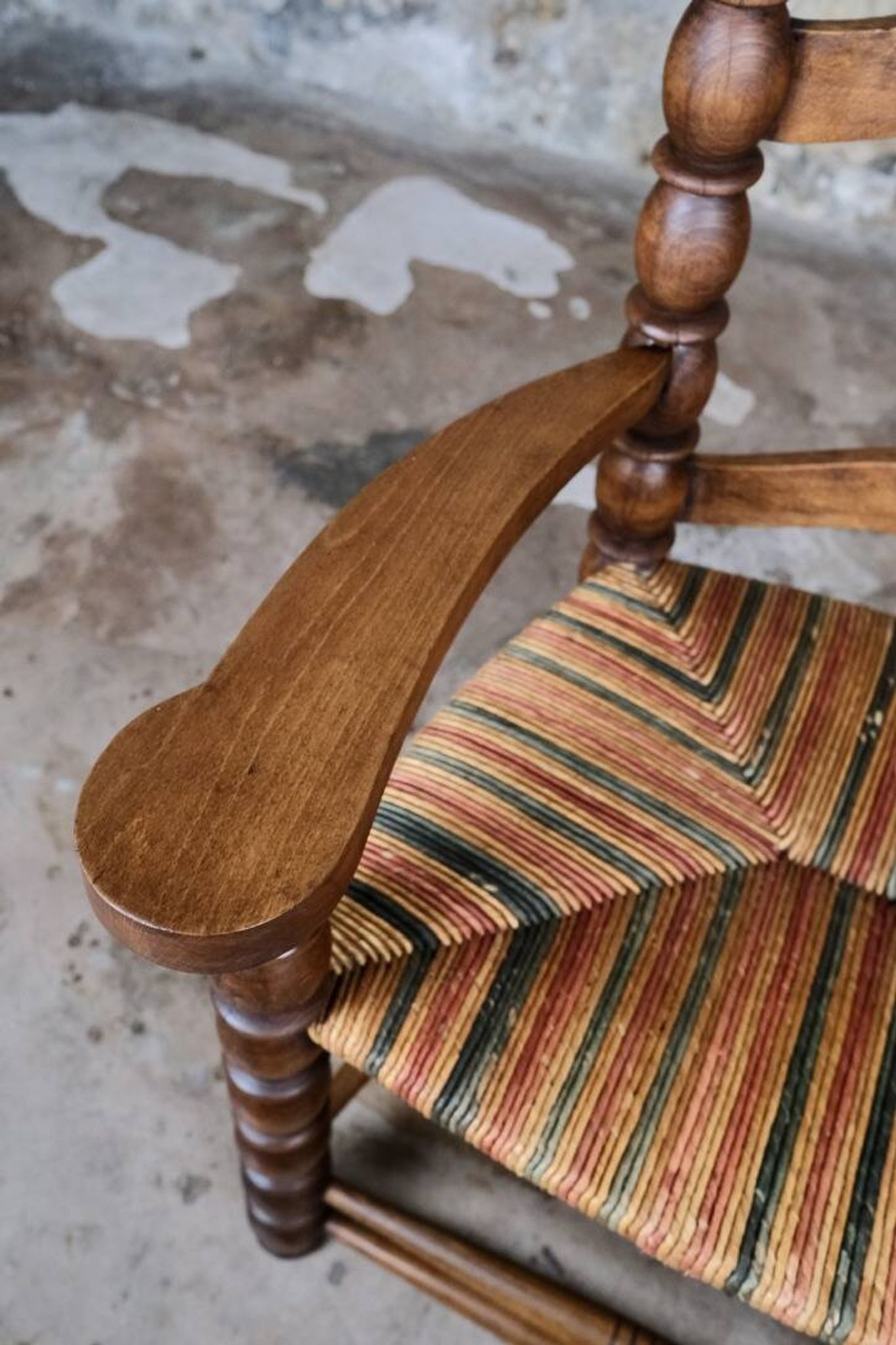 Pair of turned wooden spool armchairs, mid-20th century, France