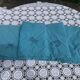 4 white linen napkins, emerald tinted, embroidered with flowers and monogrammed, old GM