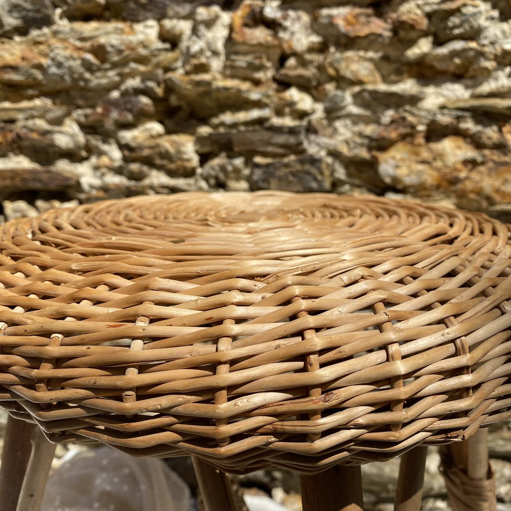 Tabouret en rotin et bois,   années 60