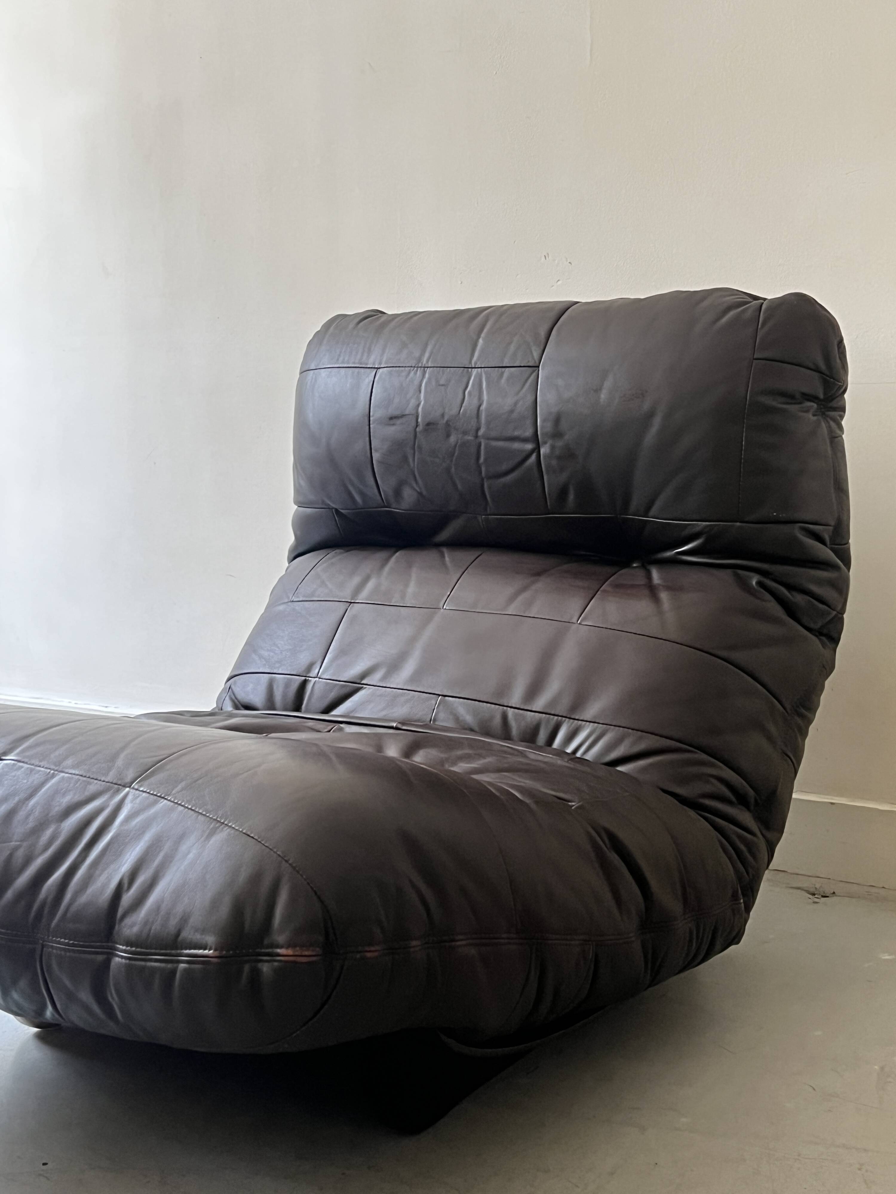 Marsala armchair in plexiglass & brown patchwork leather, Ligne Roset 1970