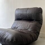 Marsala armchair in plexiglass & brown patchwork leather, Ligne Roset 1970