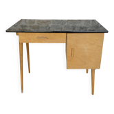 Baumann desk in light wood and black Formica, around 1960.