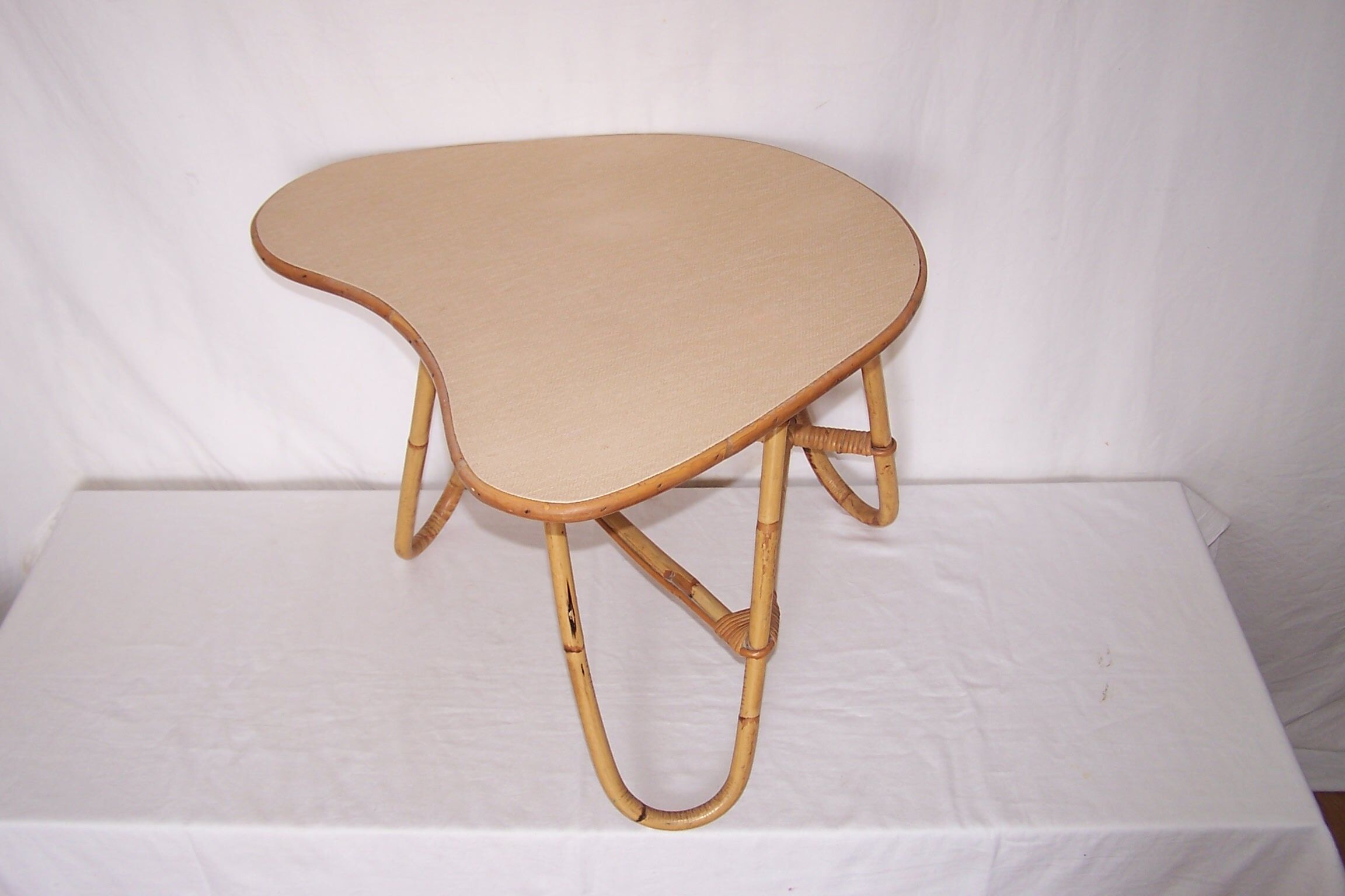 Rattan bamboo coffee table free form 50's
