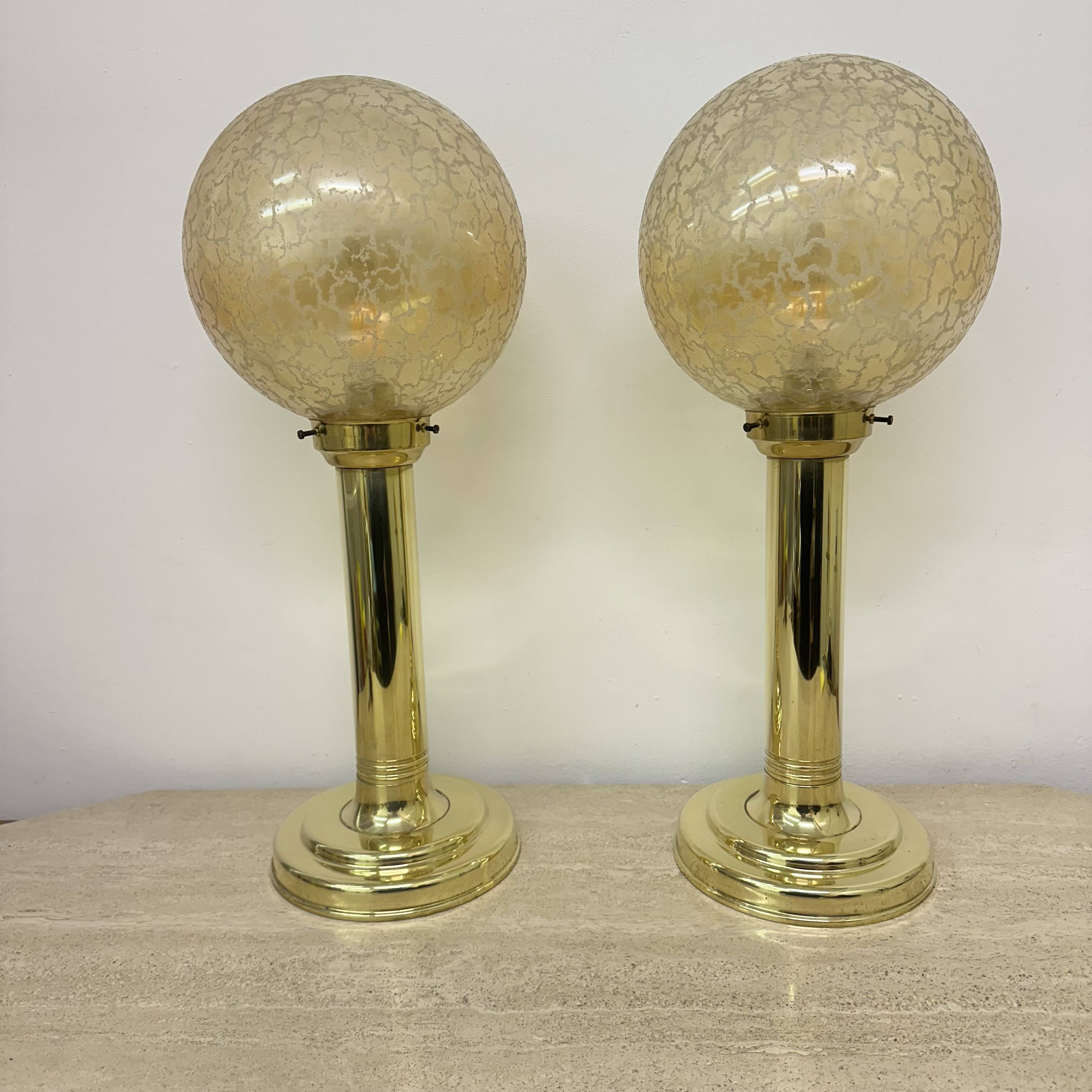 Set of 2 large globe glass table lamps , 1970s